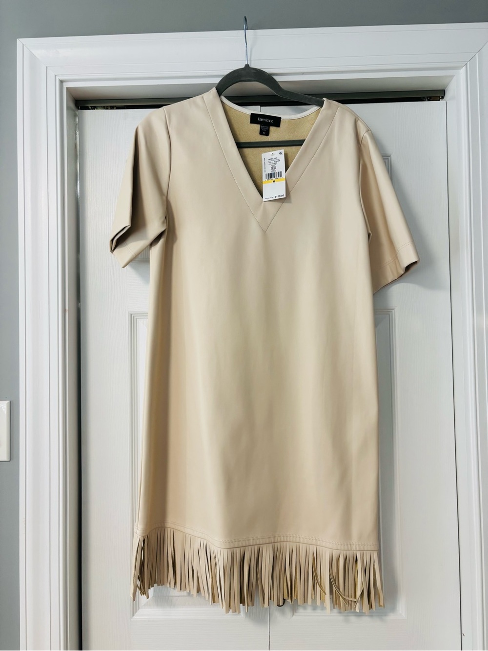 Karen Kane NWT V neck Tropic Sun Fringe Dress size M - Picture 2 of 7